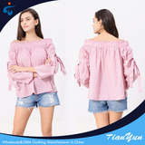 TY17210 Popular fancy long sleeve new fashion cotton stripes off shoulder loose shirt women