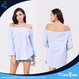 TY17184 Top quality of designer checked new woven cotton women off shoulder blouse