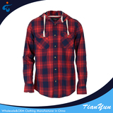 TY17121159 China cheap eco friendly yarn dyed long sleeve check mens hooded shirt