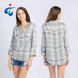 TY20180717-16 Wholesale spring rayon ladies fancy long sleeve check shirts designs