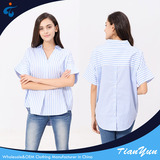 TY17214 Modern design cheap v neck design of blue vertical striped spring summer blouses