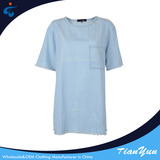TY17102718 Best selling short sleeve rough selvedge loose casual denim custom shirt women