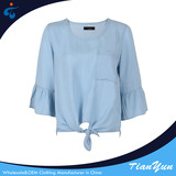 TY17102710 Good sealed 100% tencel casual denim women summer big sleeve blouse