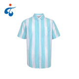 TY190327-06 Light blue stripe yarn dyed short sleeve casual shirt
