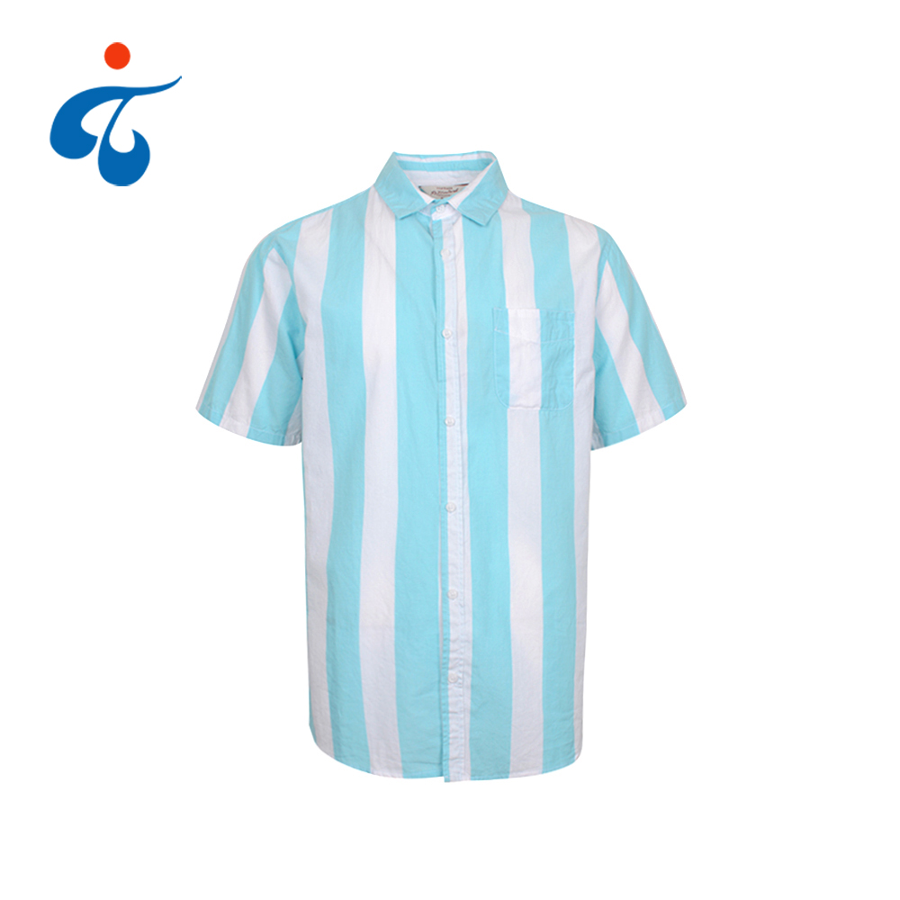 TY190327-06 Light blue stripe yarn dyed short sleeve casual shirt