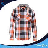 TY17121112 High quality fashion comfortable orange plaid mens hooded flannel shirt jacket